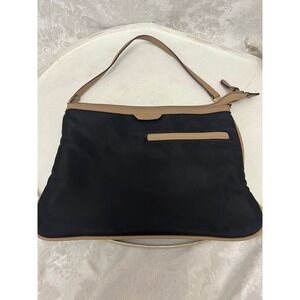 Tutilo New York Black Nylon Tan Trim Shoulder Bag Small Zip Top Handbag